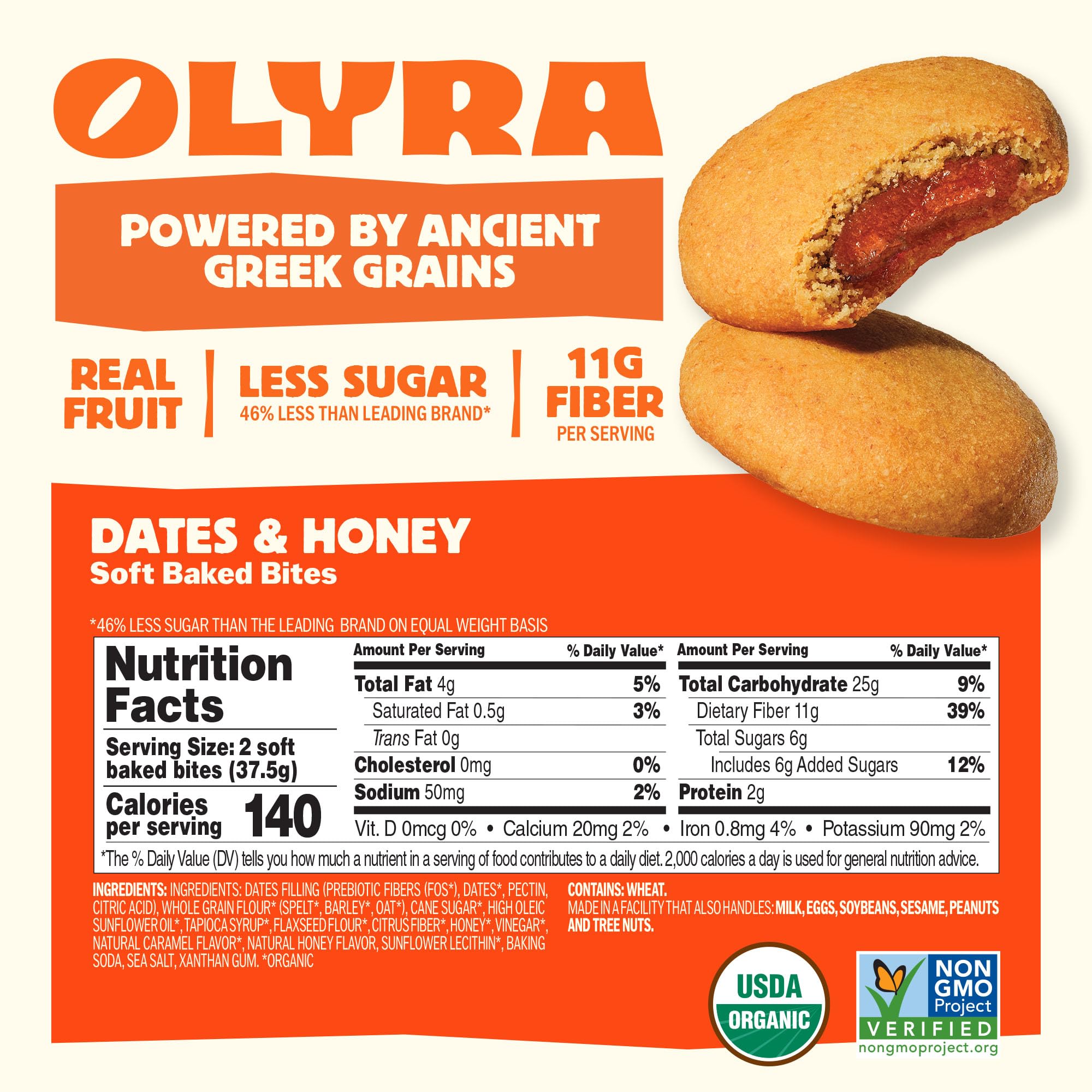 Olyra fruit bars in a four-pack, ideal for busy days.