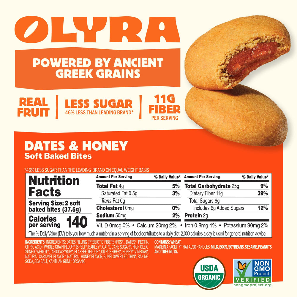 Olyra fruit bars in a four-pack, ideal for busy days.