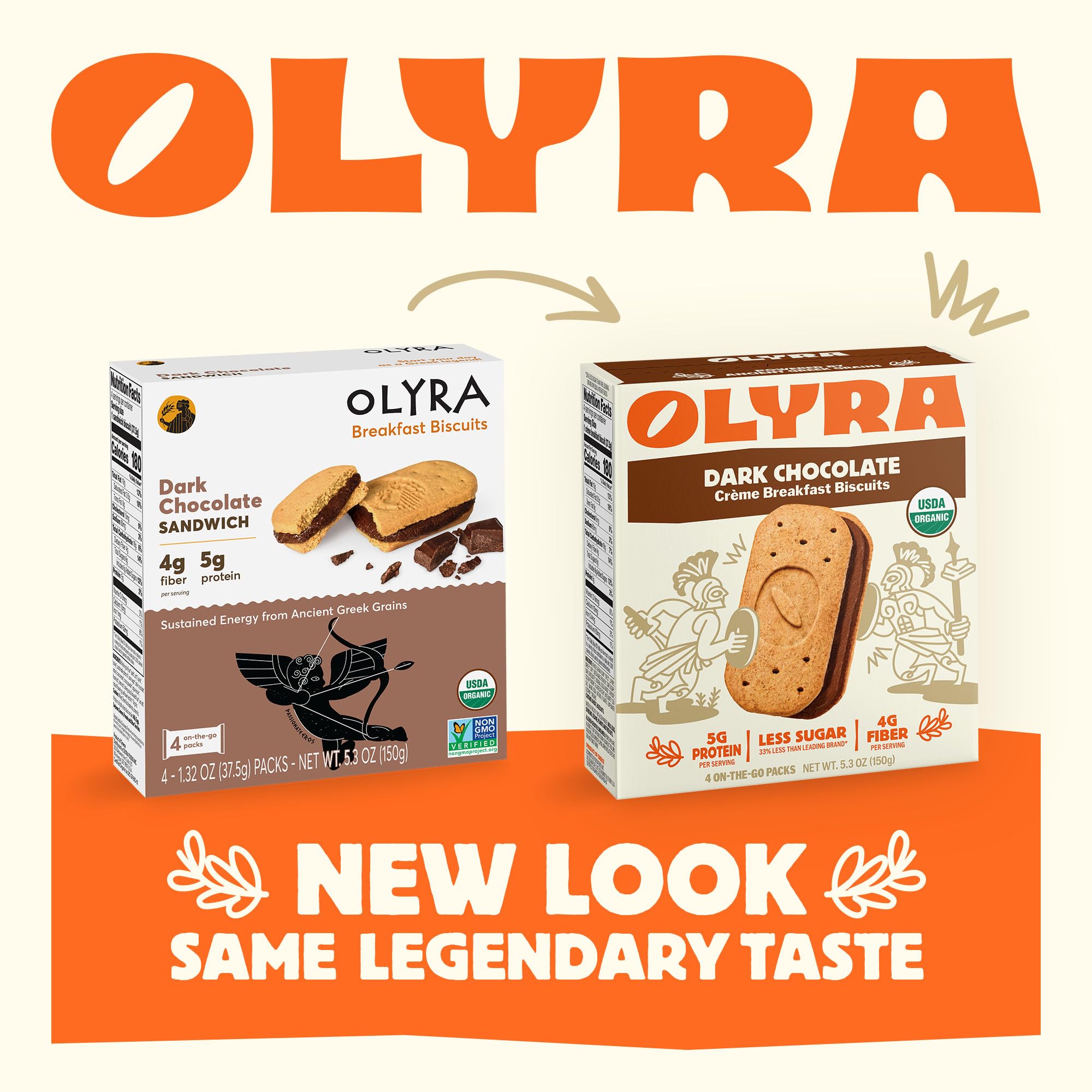 Olyra biscuit cross-section reveals layers of grains and chocolate for a hearty snack.
