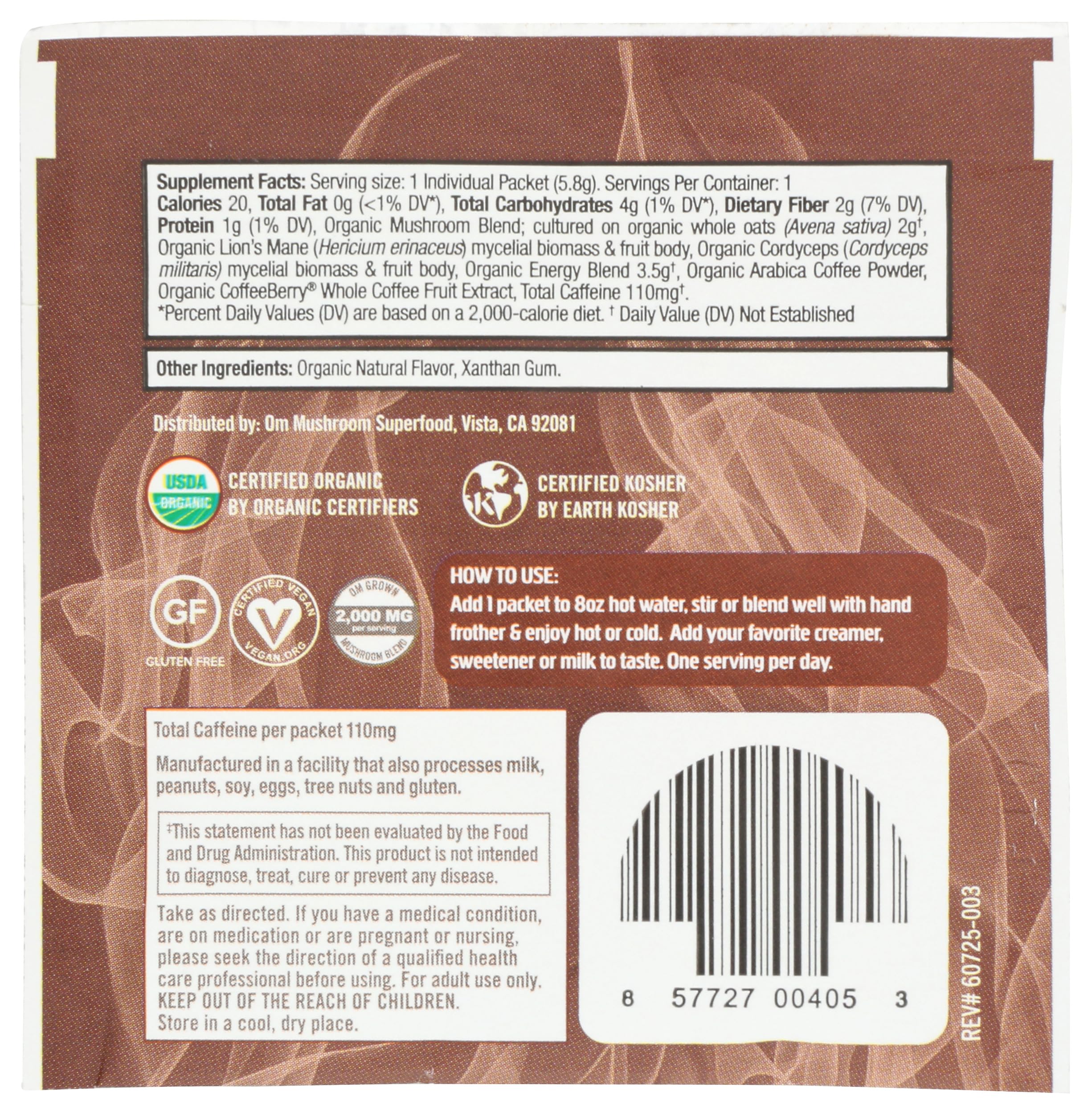 Om Mushroom Superfood Papua New Guinea Arabica beans highlighting origin and flavor