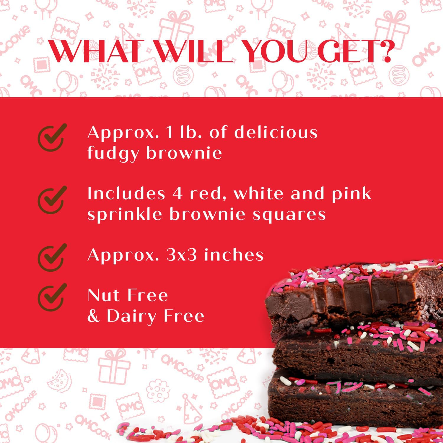 OMCookie chocolate brownies on display, tempting treat for chocolate lovers.