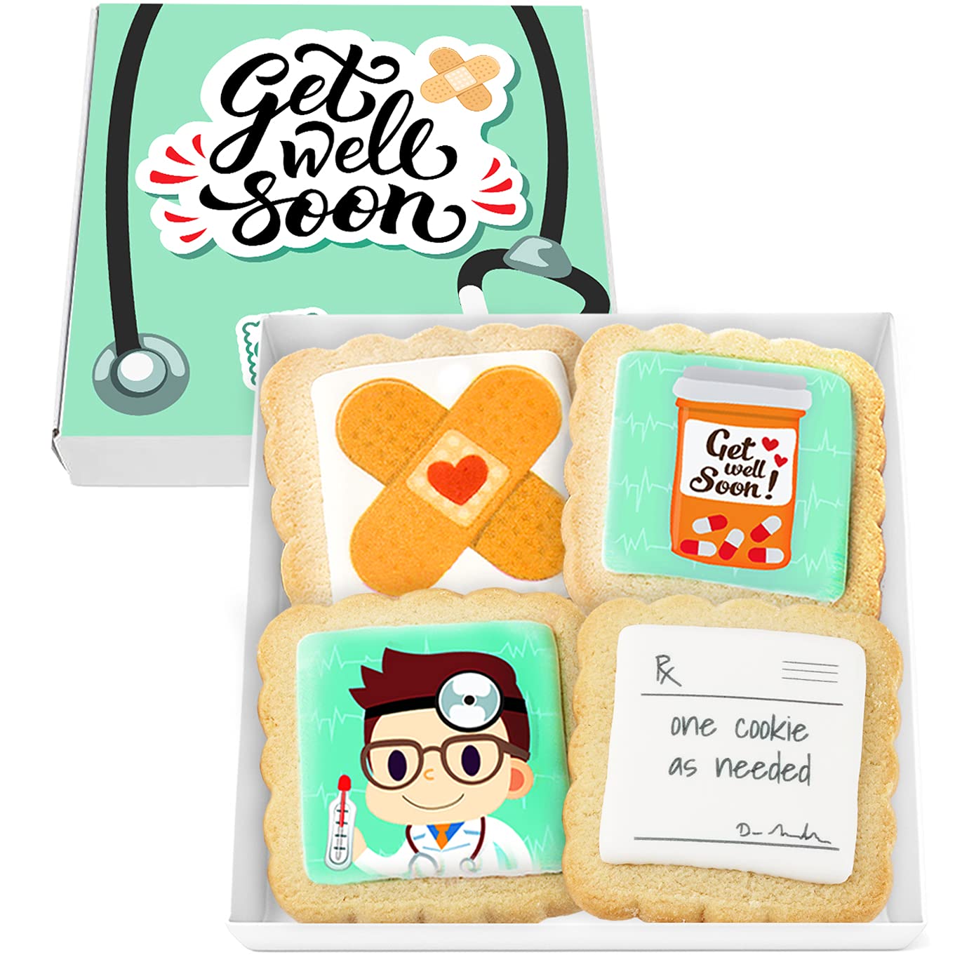 OMCookie Get Well Sugar Cookies 4-pack in box, ideal post-surgery cheer.