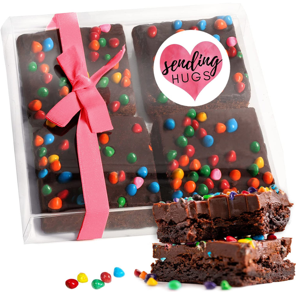 OMCookie Sending Hugs gift basket close-up showing fudgy brownies ready to gift.