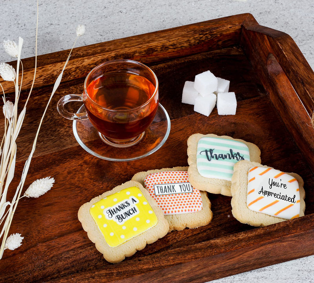 OMCookie Thank You Cookies 24 Pack edible ink print showcases personalized messages on each cookie.