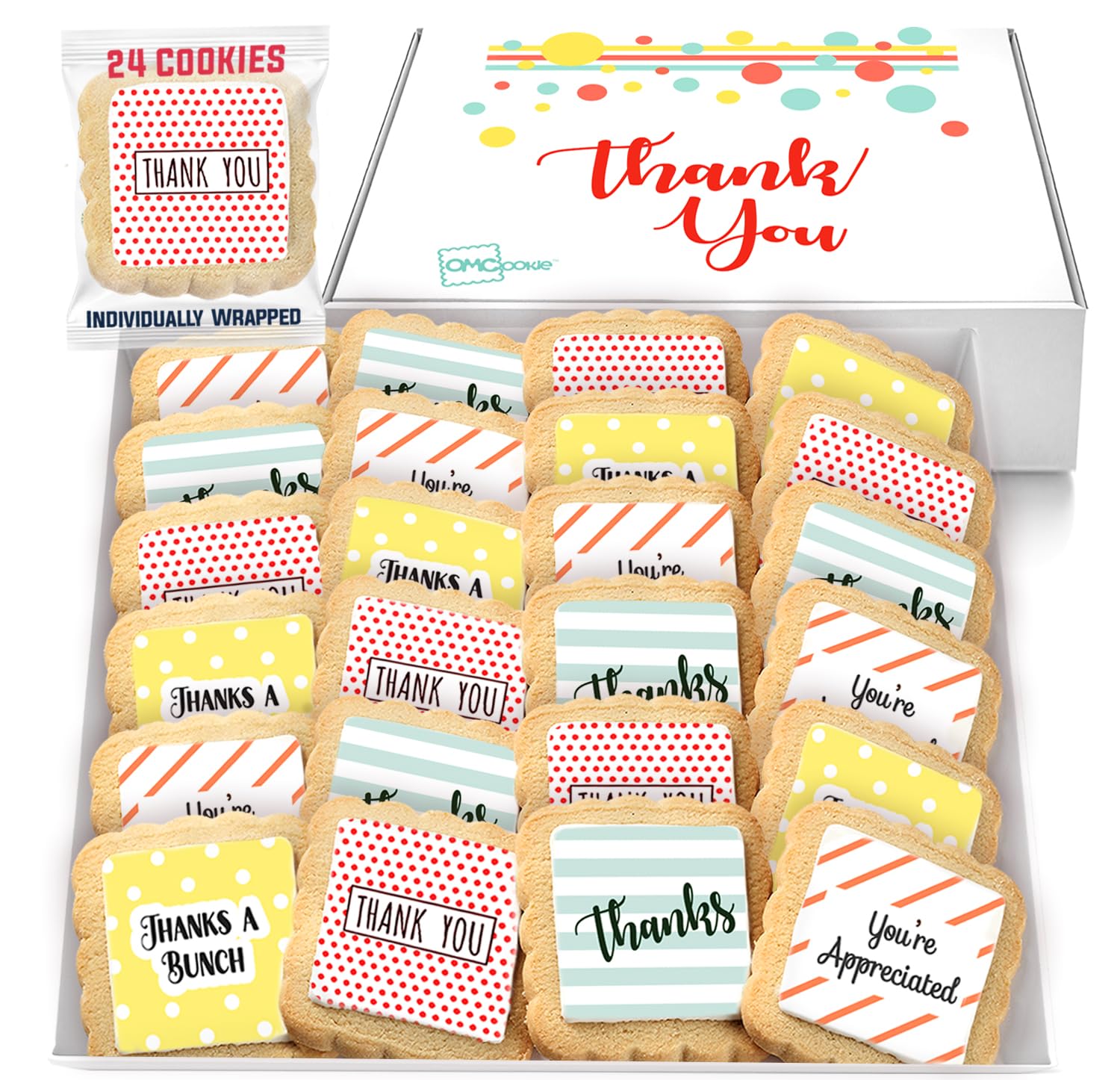OMCookie Thank You Cookies 24 Pack packaging highlights safe shipping and protection during transit.
