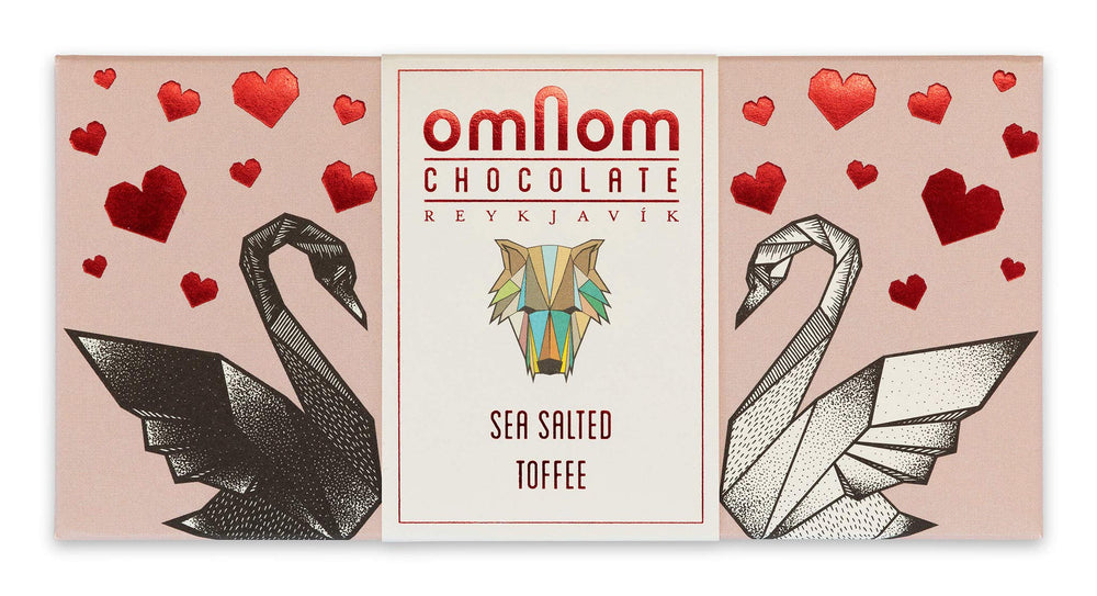 OmNom Reykjavik toffee sea salt bar offers creamy, buttery chocolate for a luxurious snack.