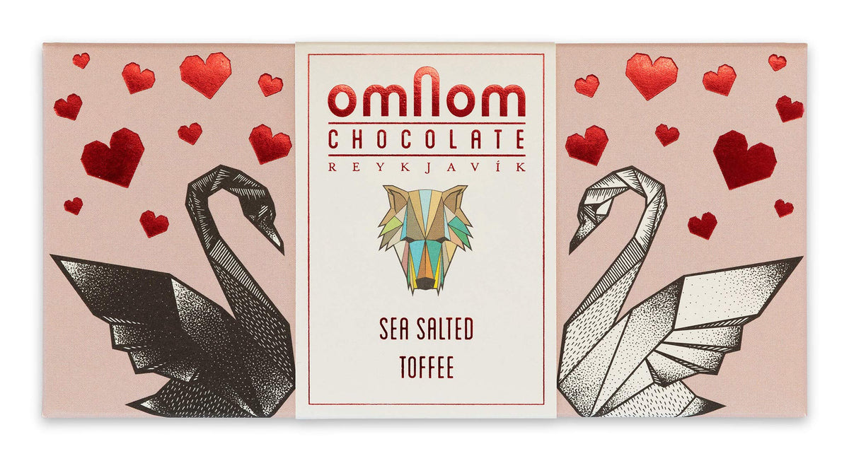 OmNom Reykjavik toffee sea salt bar offers creamy, buttery chocolate for a luxurious snack.