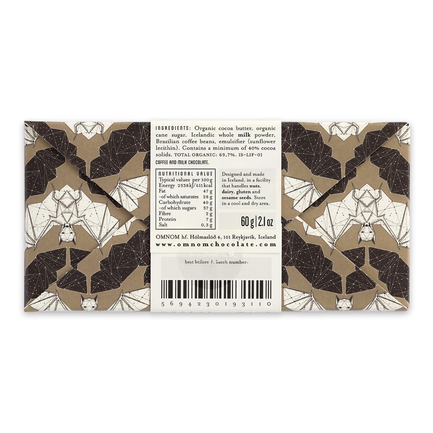 Omnom Coffee + Milk bar slice reveals creamy interior with cappuccino notes.