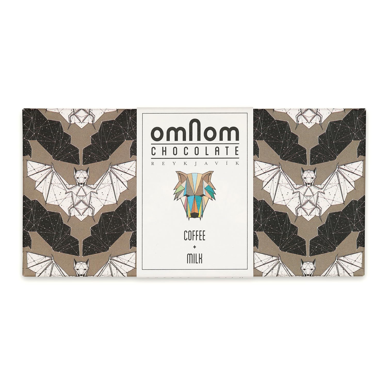 Omnom Coffee + Milk bar wrapped, premium Icelandic bean-to-bar chocolate for cozy mornings.