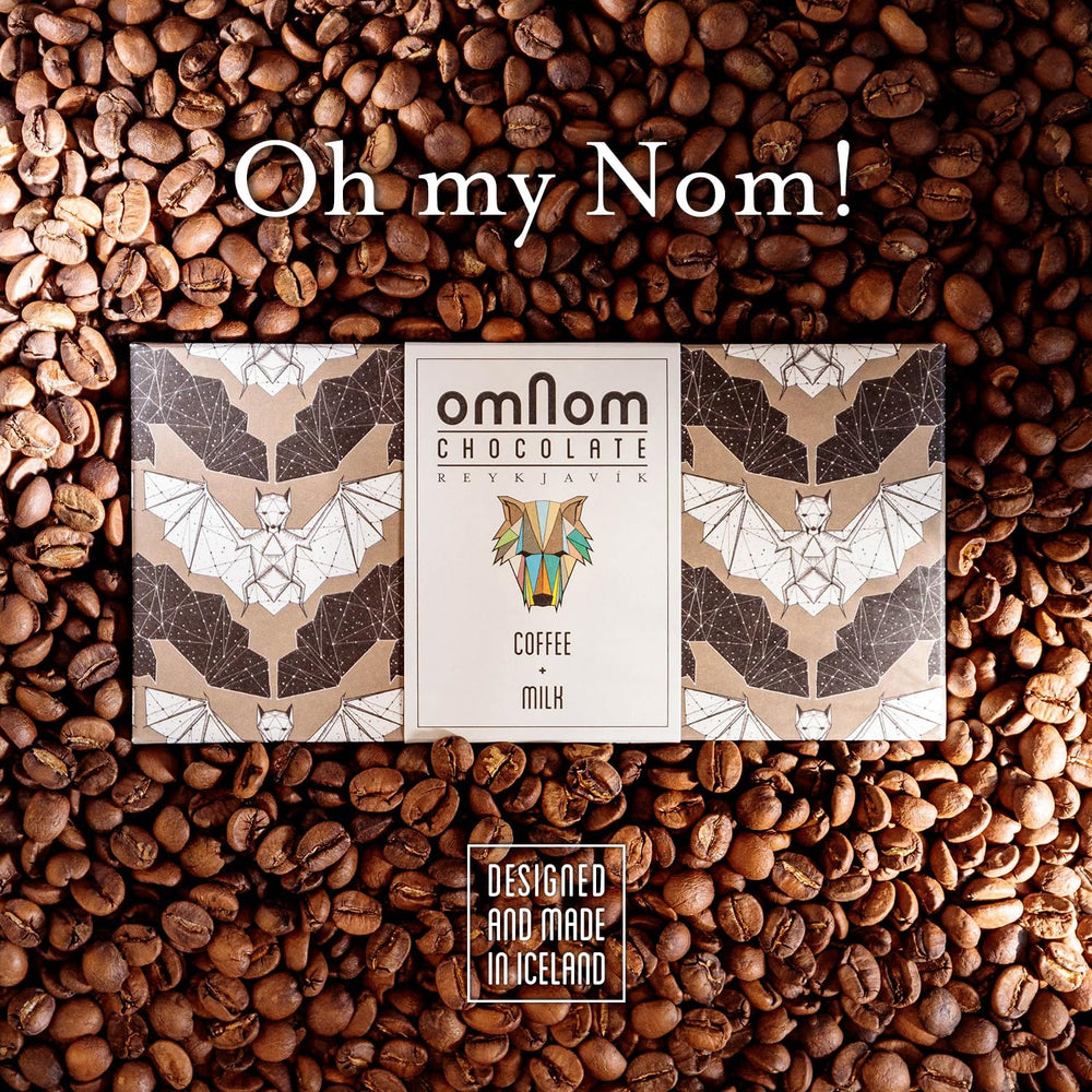 Omnom Coffee + Milk bar packaging showcasing elegant Icelandic design.