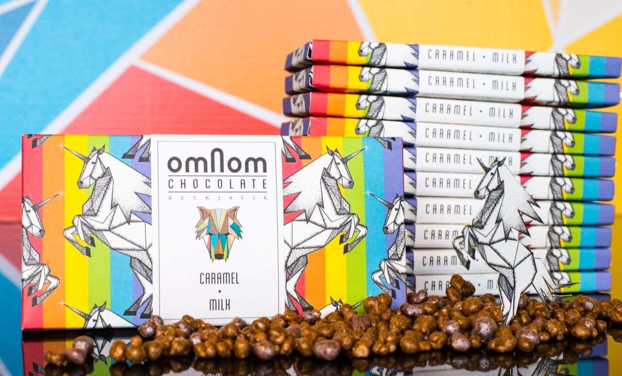 OmNom Bar broken half, reveals creamy milk chocolate