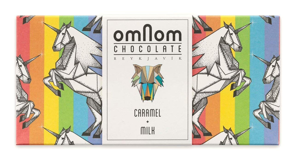 OmNom Caramel Milk Bar close-up with caramel pieces, ideal for gifting