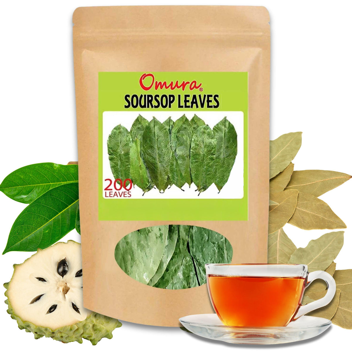 OMURA dried soursop leaves pack front for premium herbal tea
