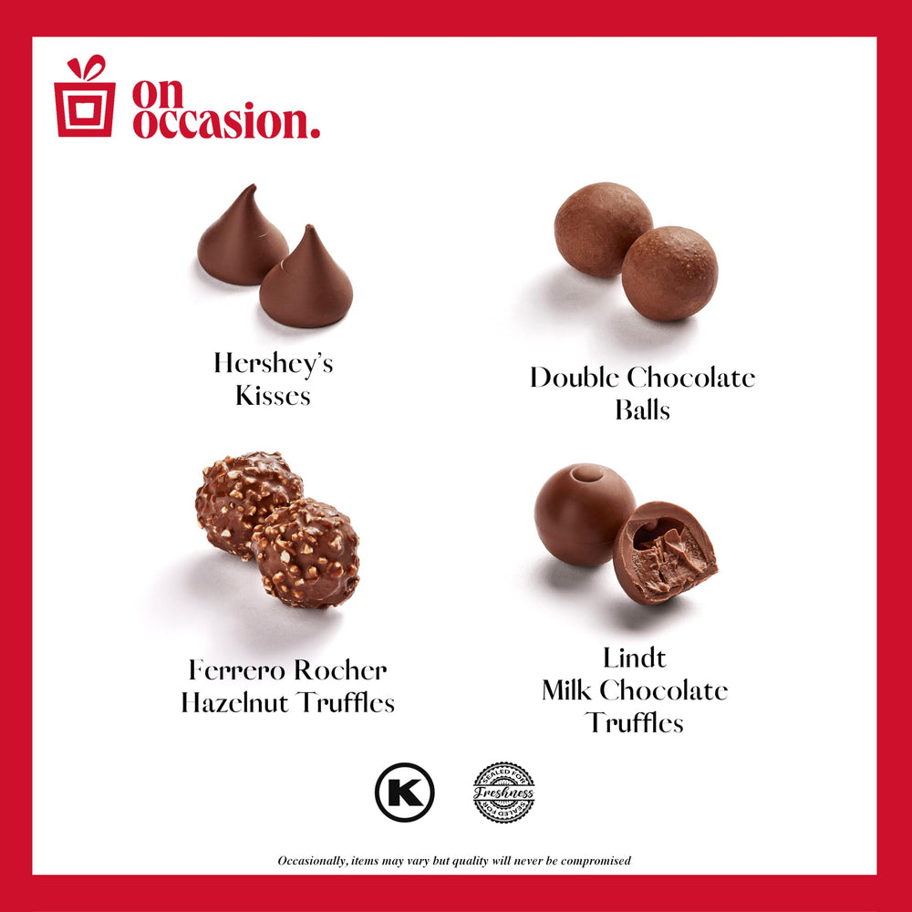 On Occasion 50-count chocolate assortment suits celebrations, anniversaries, and gatherings.