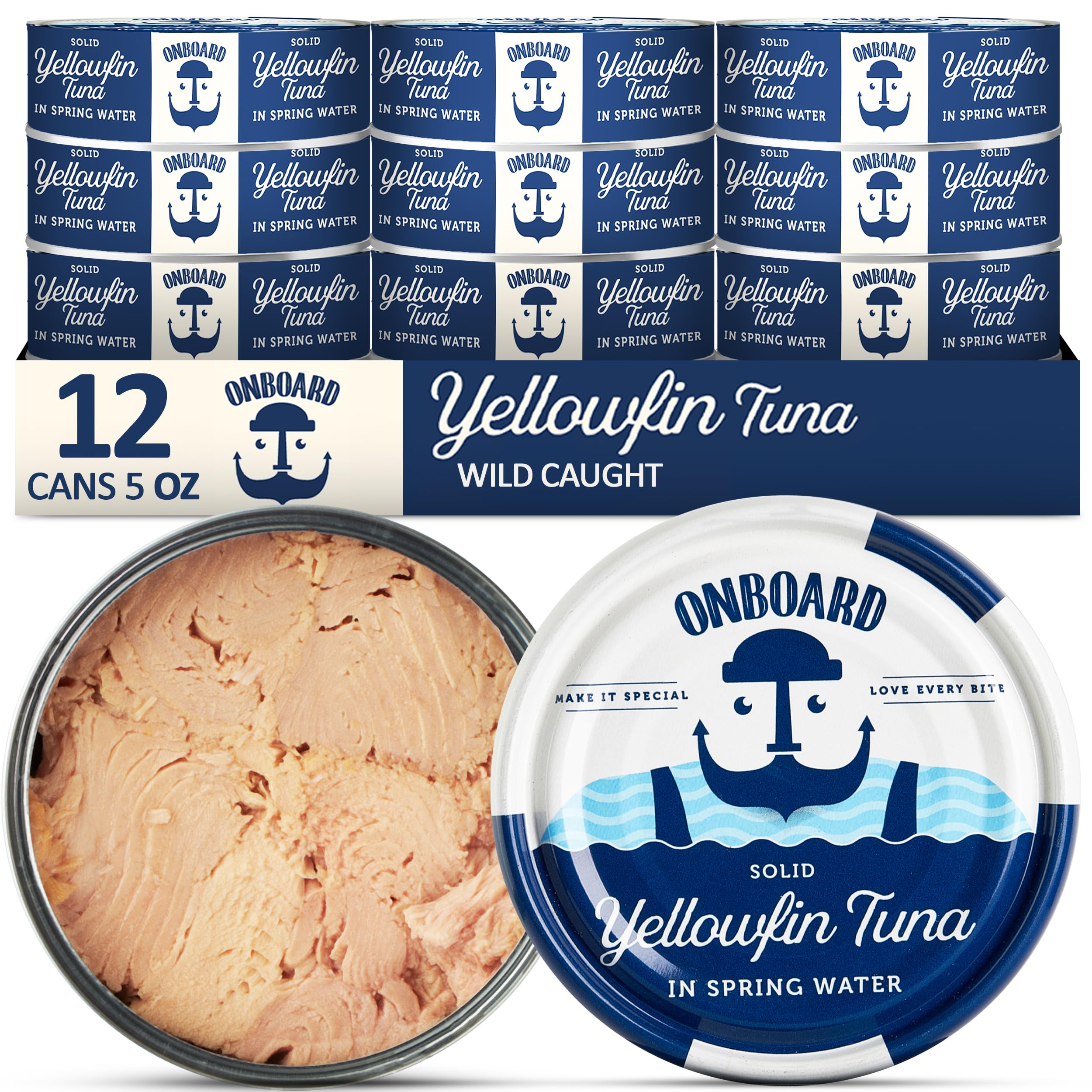ONBOARD Yellowfin tuna in spring water twelve-pack cans for easy meals