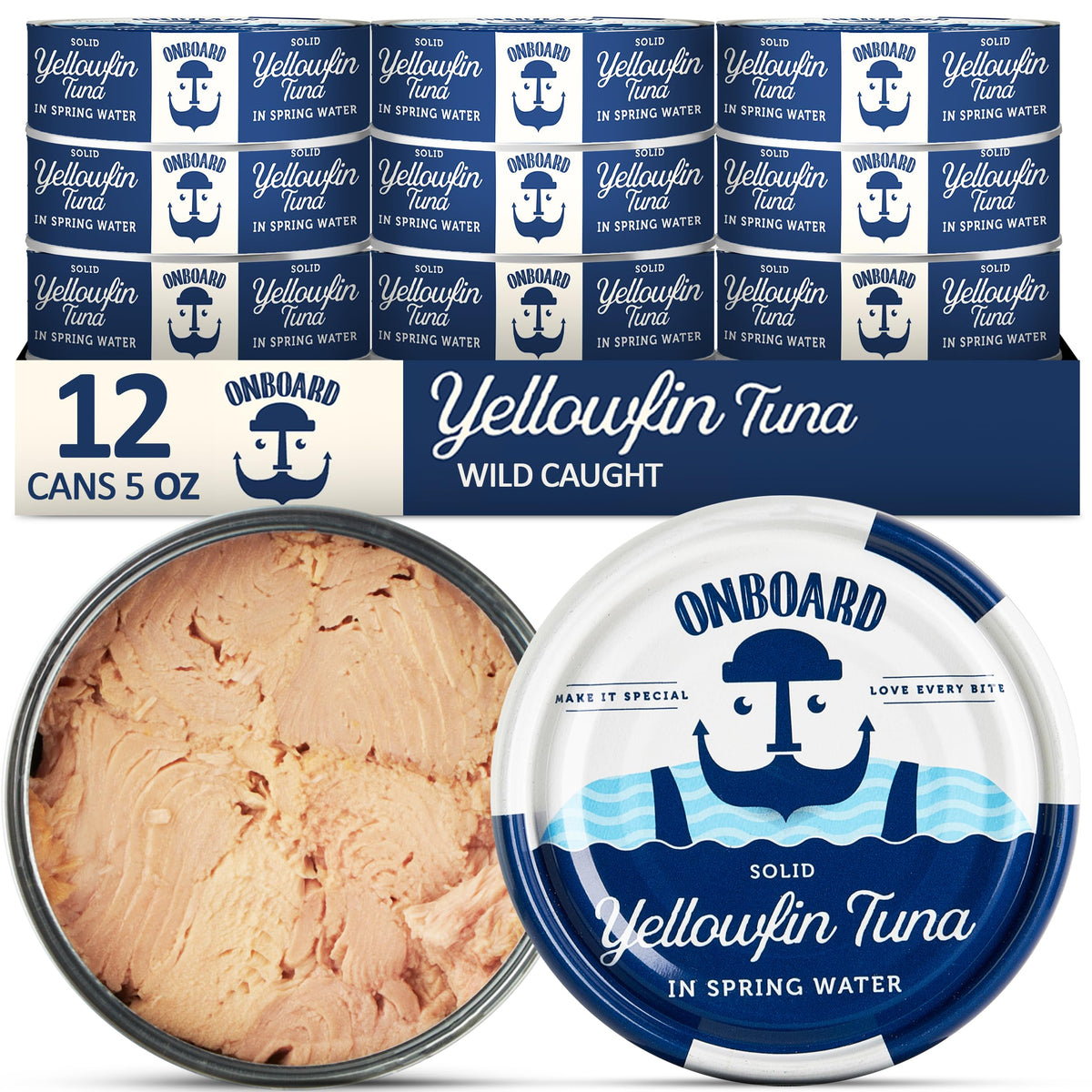 ONBOARD Yellowfin tuna in spring water twelve-pack cans for easy meals