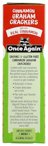 Once Again Organic Cinnamon Graham Crackers ingredient emphasis on natural, organic components.