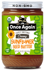 Once Again Organic Creamy Sunflower Butter jar front highlights a peanut-free pantry staple.