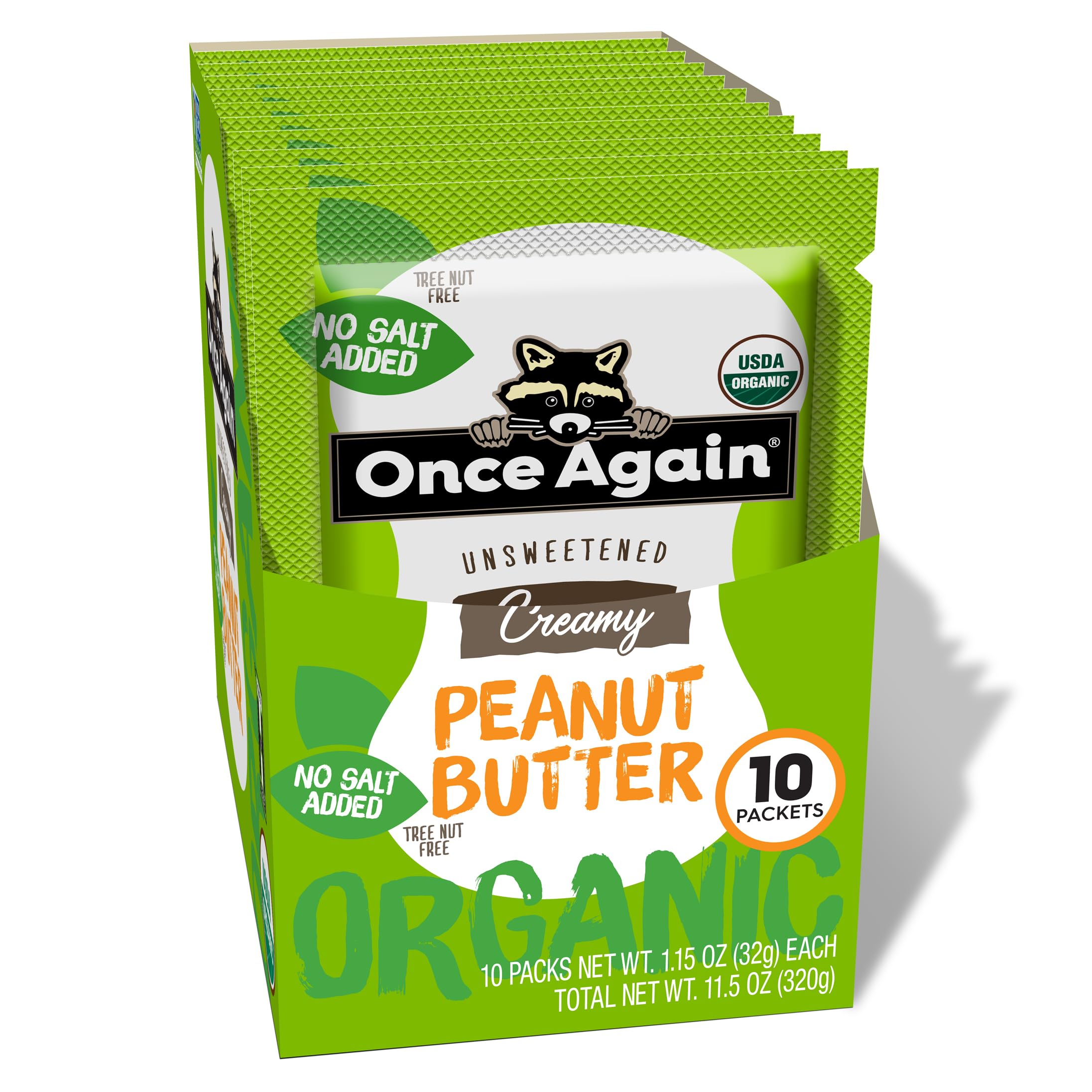 Once Again Organic Peanut Butter Packets box shows convenient on-the-go snacking.