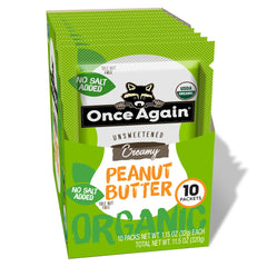 Once Again Organic Peanut Butter Packets box shows convenient on-the-go snacking.