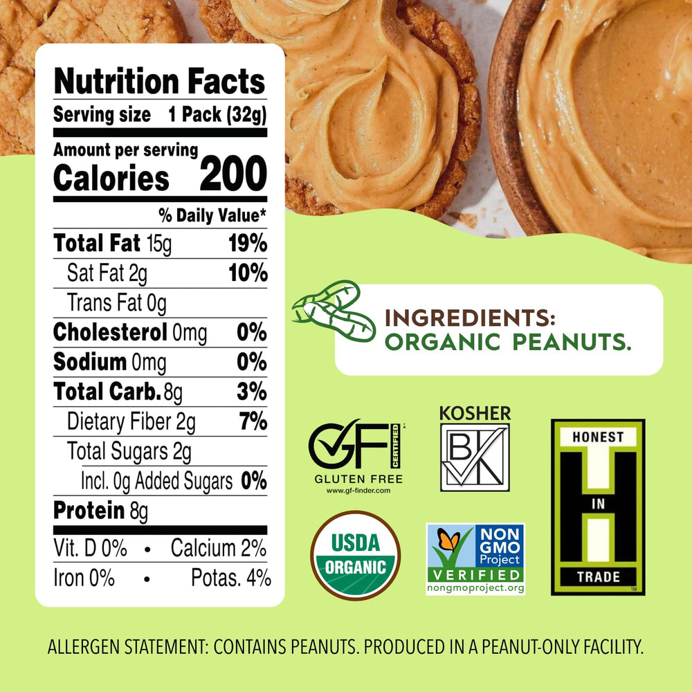 Once Again Organic Peanut Butter Packets travel-snack ready in a compact pouch.