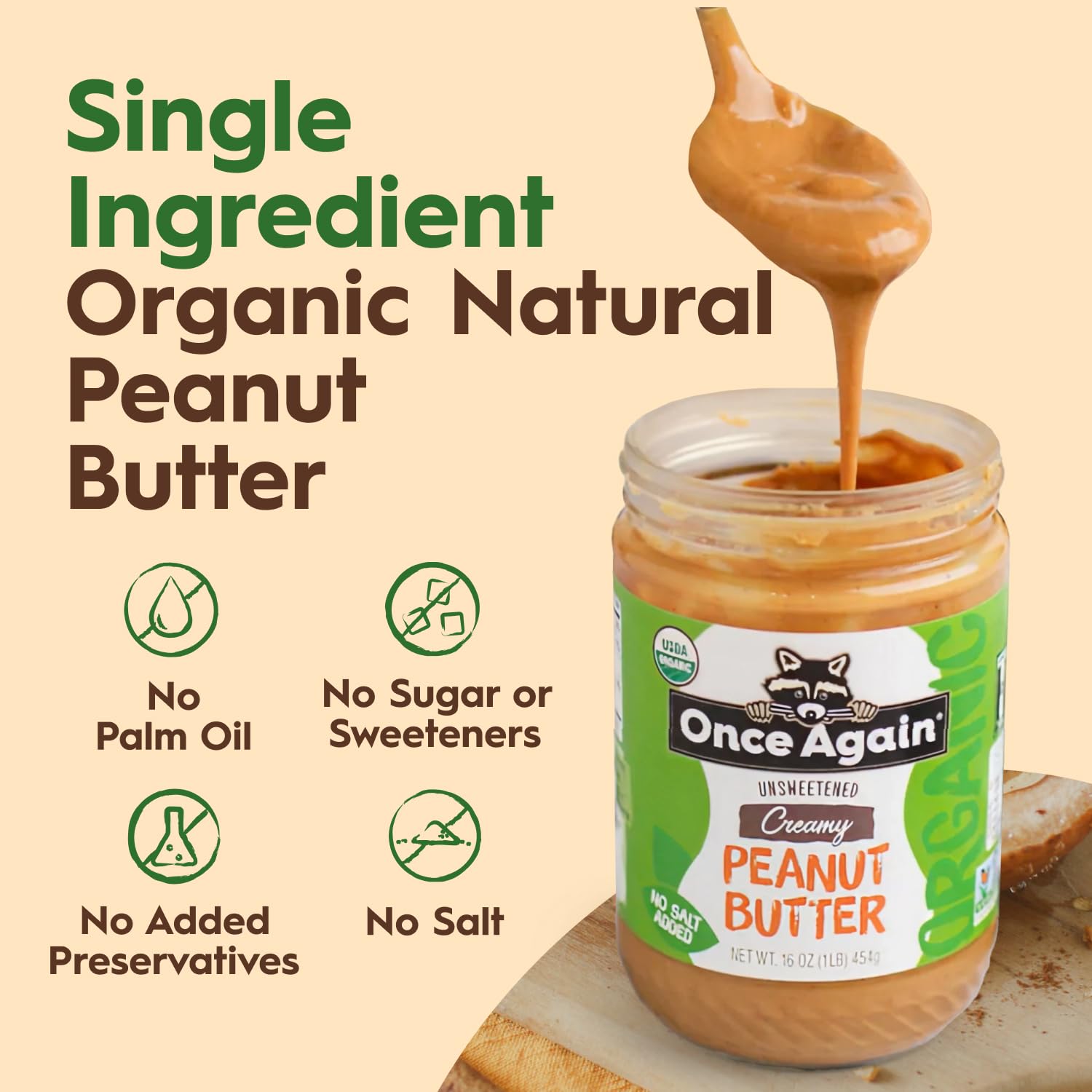 Once Again organic peanuts listed on label, non-GMO and gluten-free