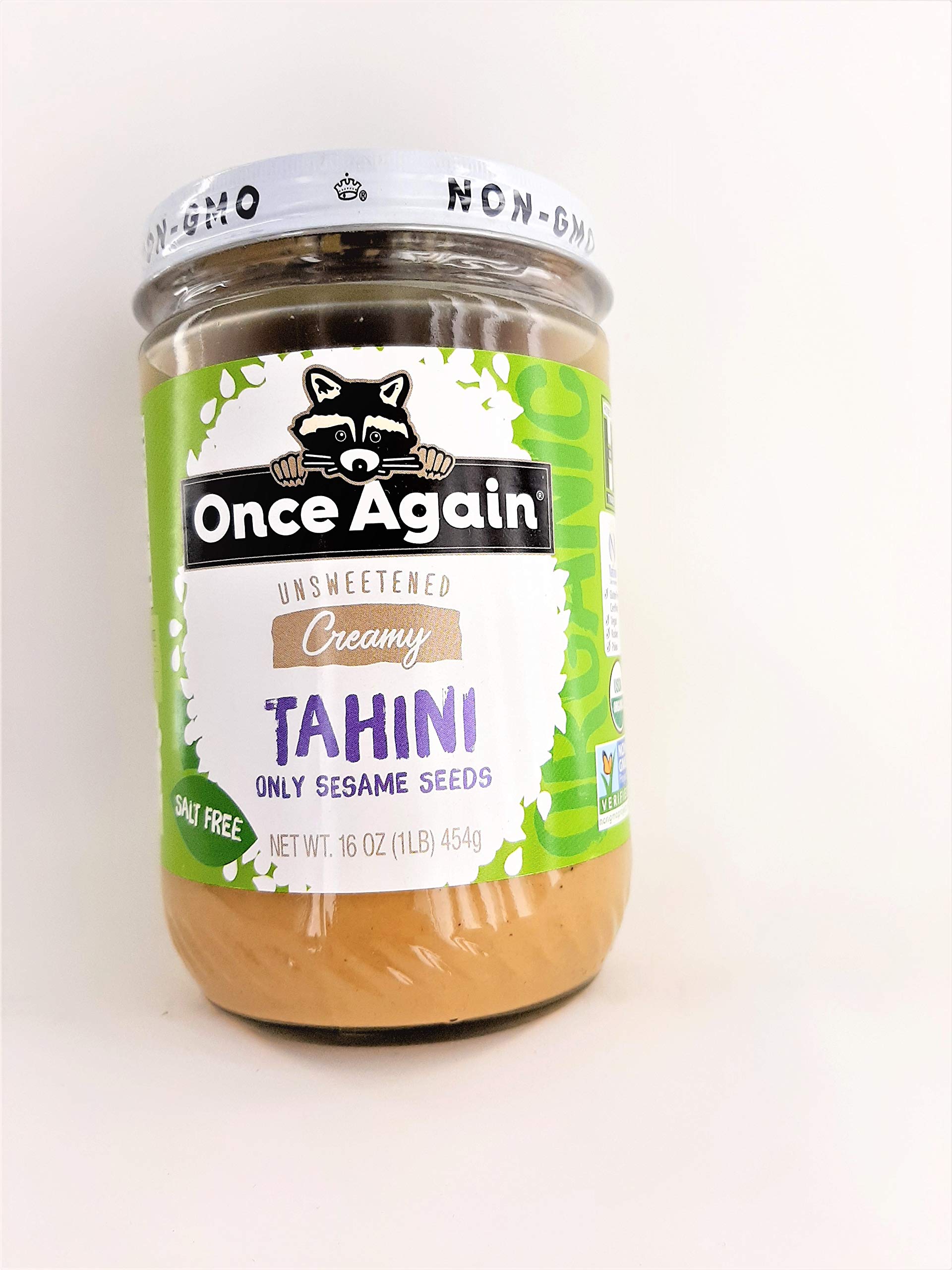 Once Again sesame tahini ingredients side highlights natural oil separation.
