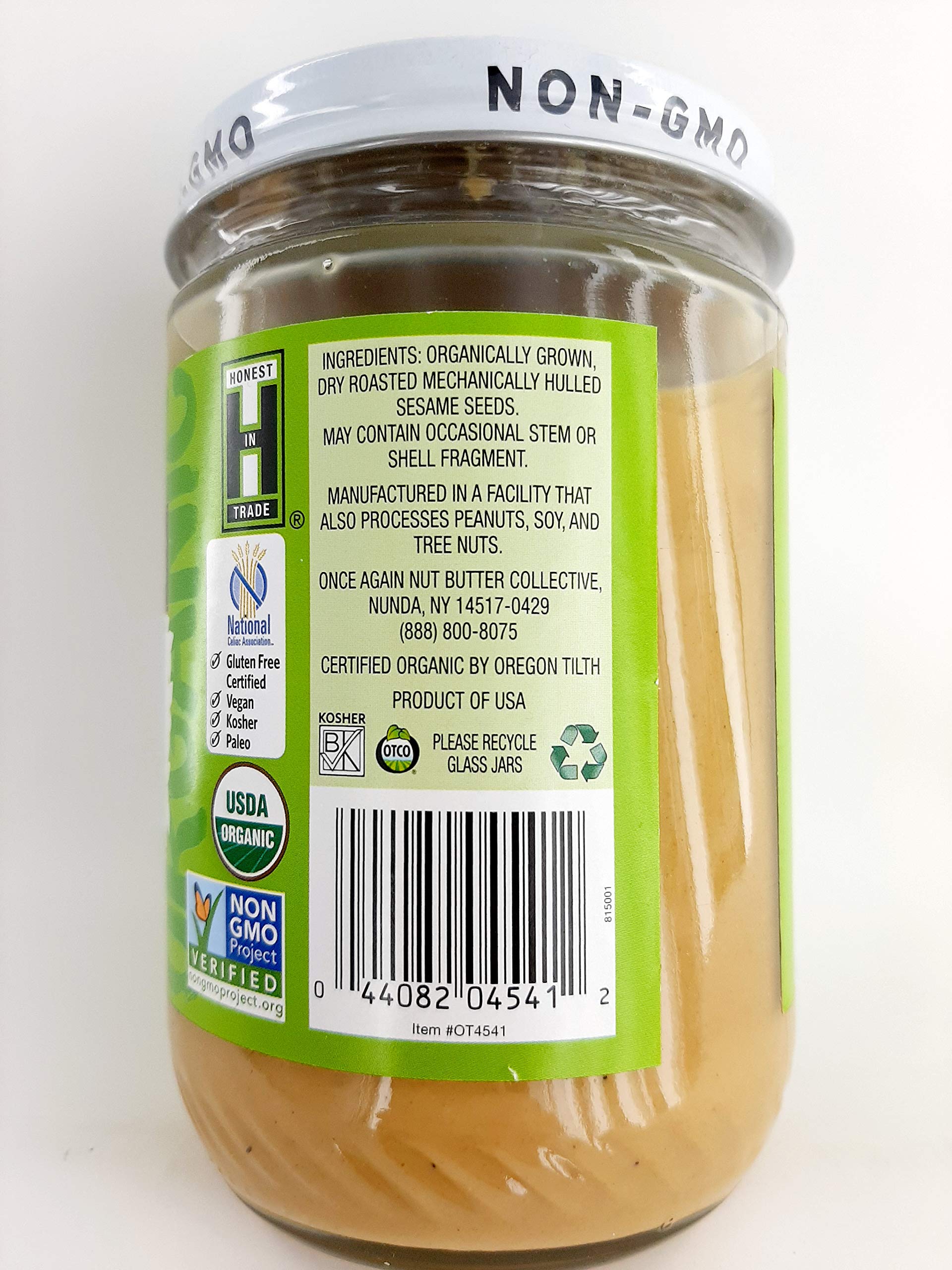 Once Again sesame tahini resealable packaging closeup emphasizes freshness and portability.