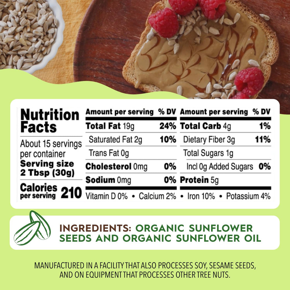 Once Again Sunflower Butter creamy spread on bread—nut-free option for meals.