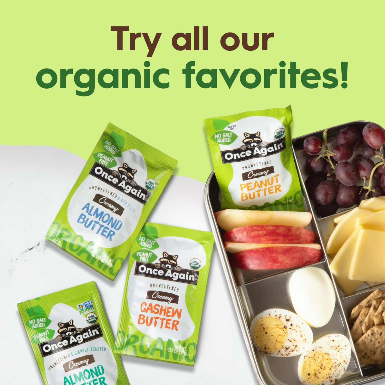 Once Again sunflower butter packets provide 6g plant protein per serving.