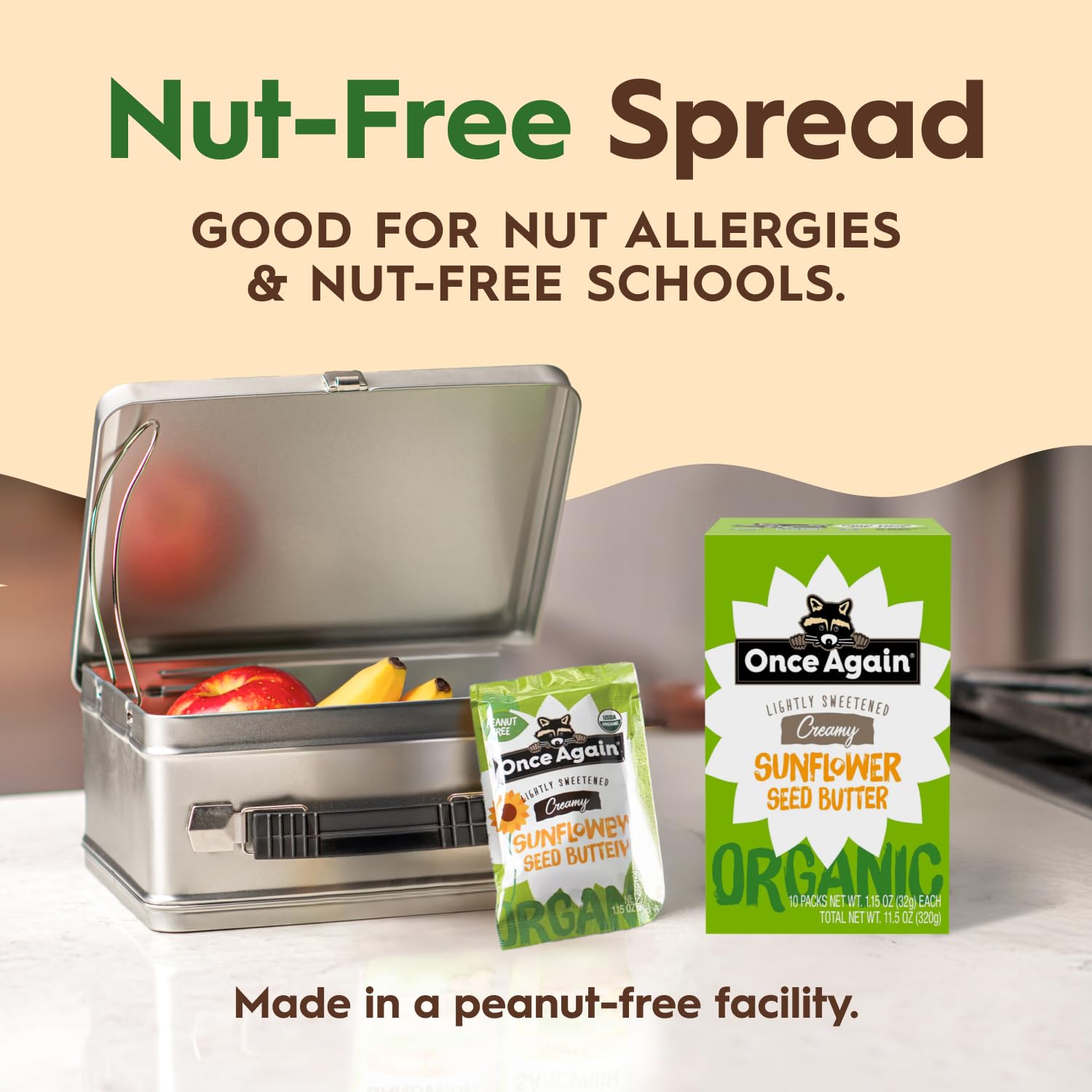 Once Again sunflower butter packets vegan gluten-free option for snacks.