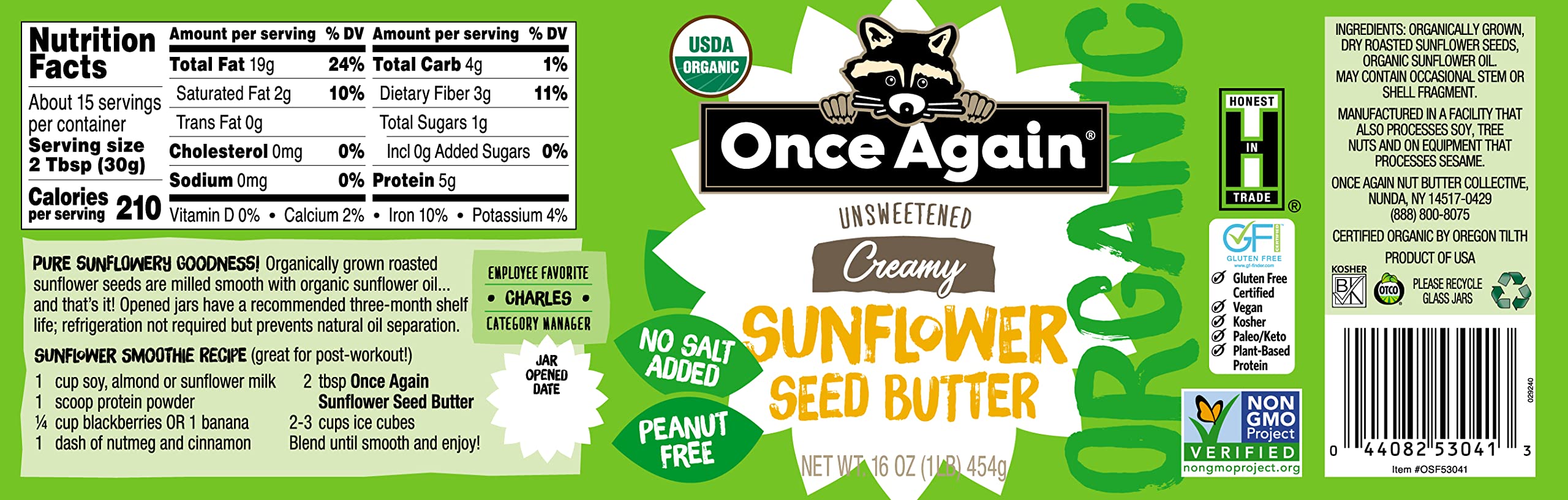 Spoonful of Once Again Sunflower Butter showcasing rich unsweetened flavor.