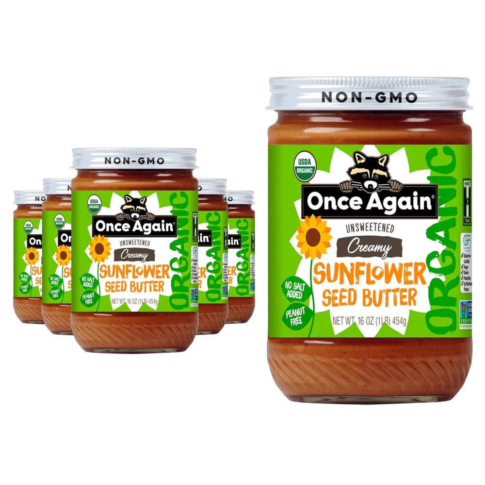 Once Again Sunflower Butter unsweetened jar—creamy, sugar-free spread for everyday snacks.