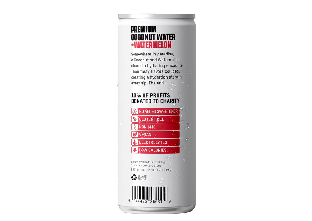 Once Upon A Coconut Watermelon Coconut Water label notes gluten-free and non-GMO ingredients.