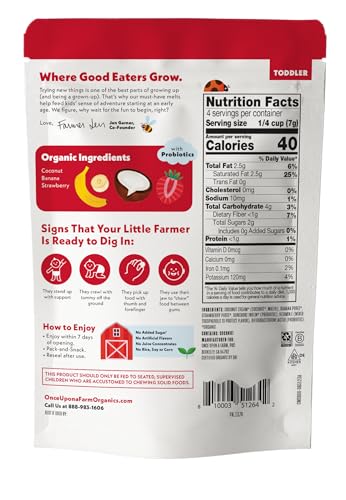Once Upon A Farm Melts Coconut Stwbry Ban ingredients closeup highlighting premium ingredients
