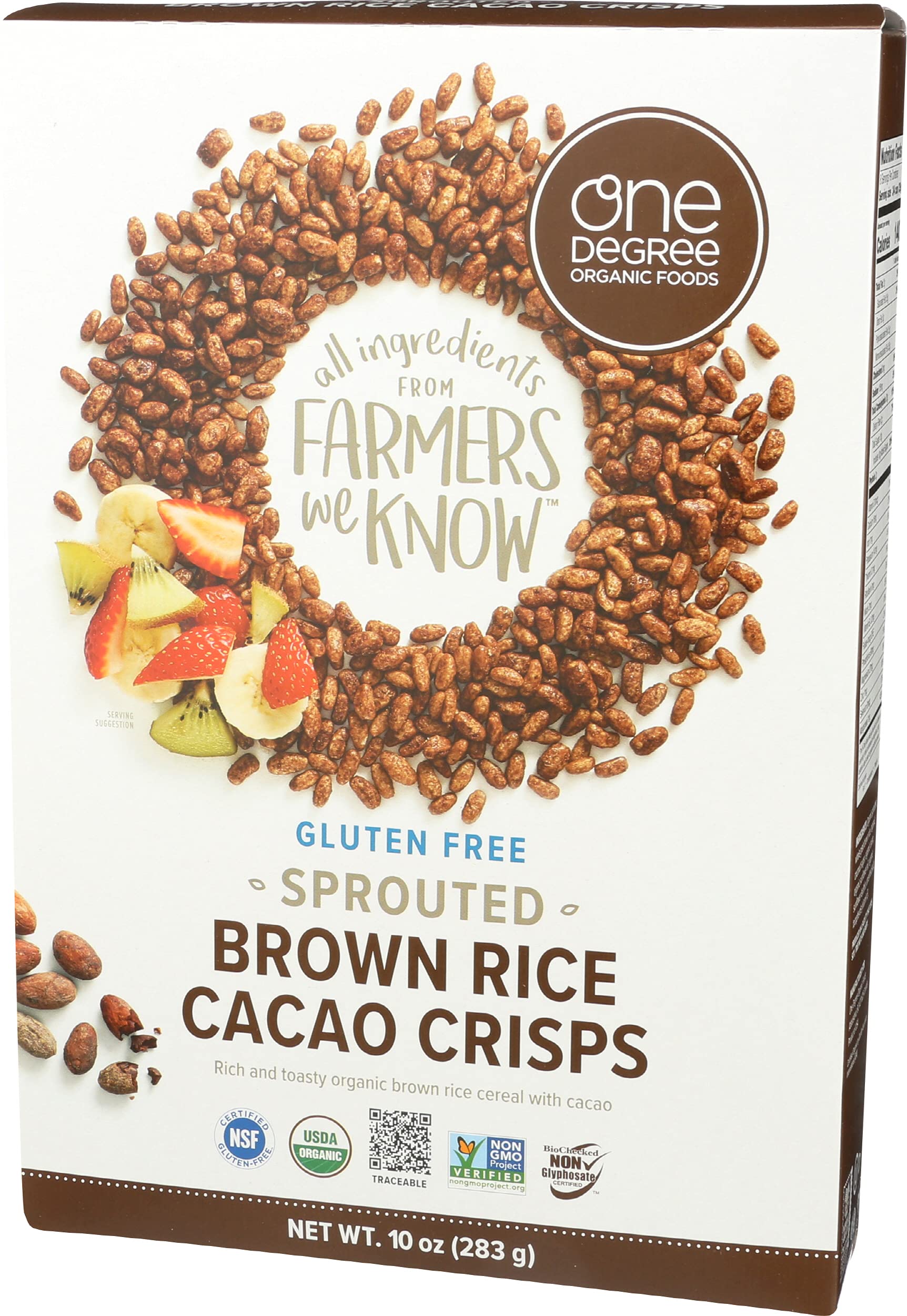 One Degree Cereal Rice Cacao Crisp close-up showing cacao grains for satisfying crunch