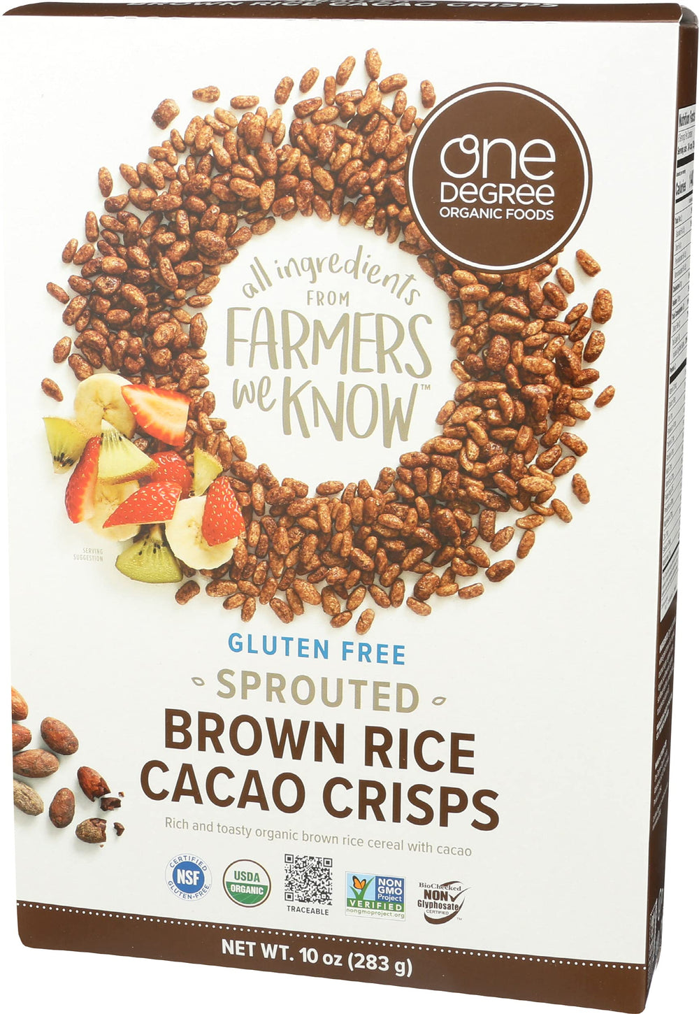 One Degree Cereal Rice Cacao Crisp close-up showing cacao grains for satisfying crunch