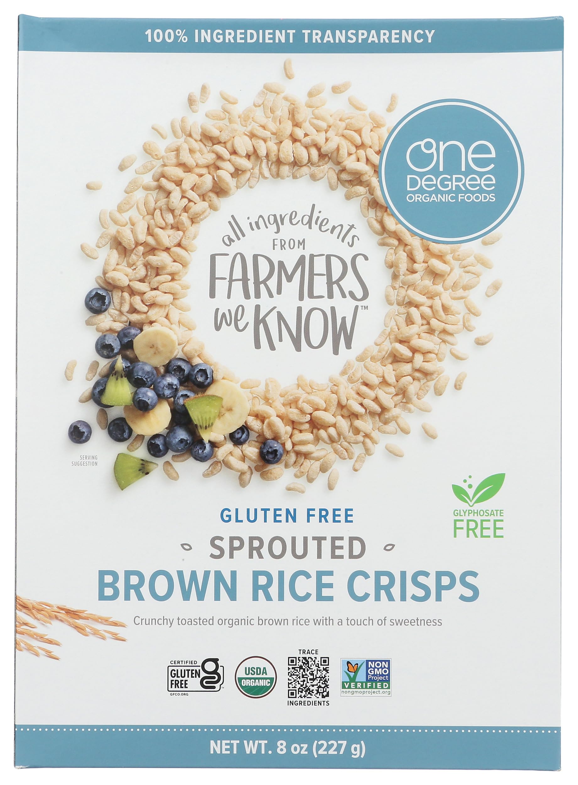 One Degree Cereal Rice Crisp Brown Or packaging front shows premium ingredients.
