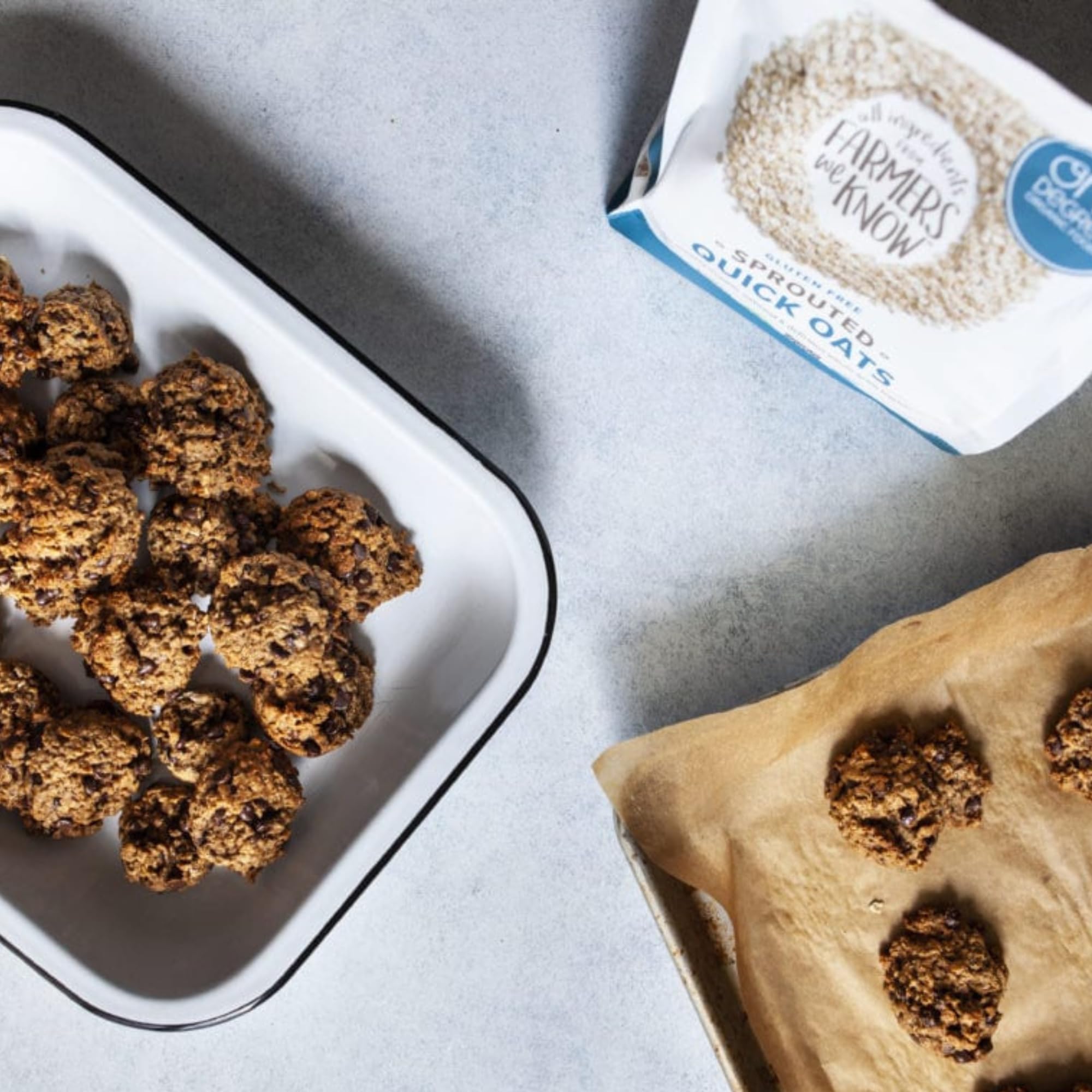 One Degree Gluten-Free Sprouted Quick Oats in baking setup, versatile ingredient.