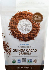 One Degree Granola Quinoa Cacao bowl offers a crunchy, satisfying snack option.