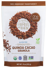 One Degree Organic Cacao Oat Quinoa Granola packaging, ideal for quick, wholesome breakfasts.