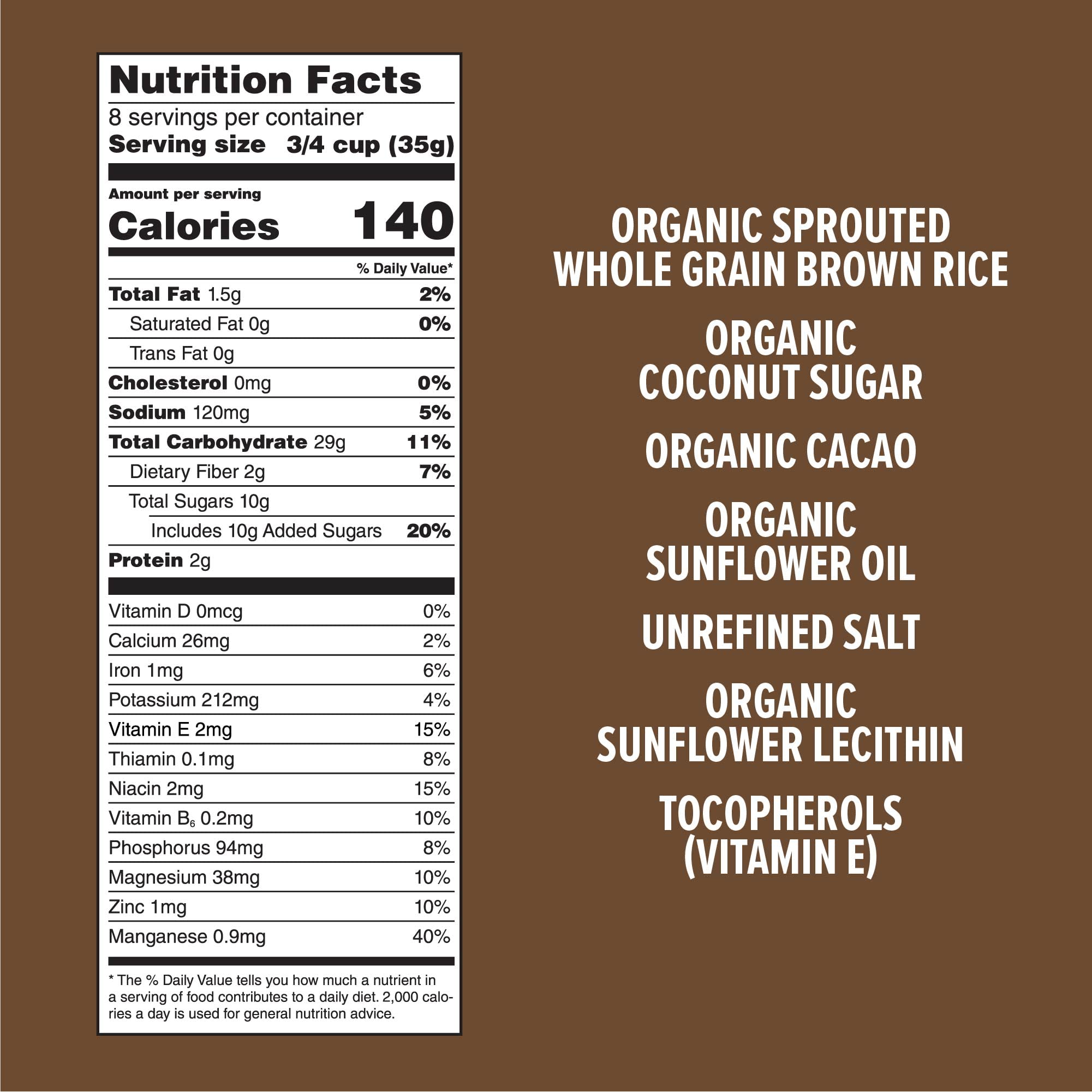 One Degree Sprouted Rice Cacao Crisps in a bowl with plant milk.