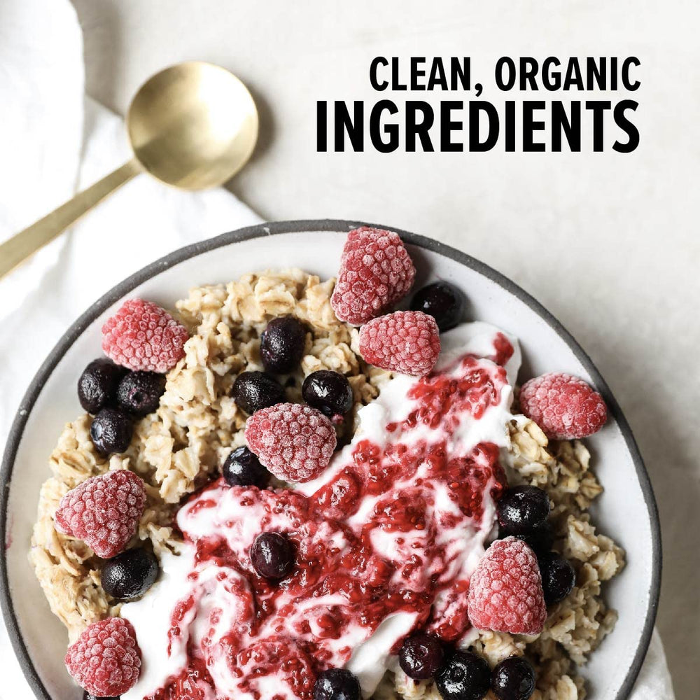 One Degree Sprouted Quick Oats in a steaming bowl conveys warm, comforting texture.