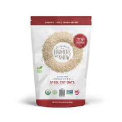 Pouring One Degree oats into a pot for a quick, fiber-forward meal.