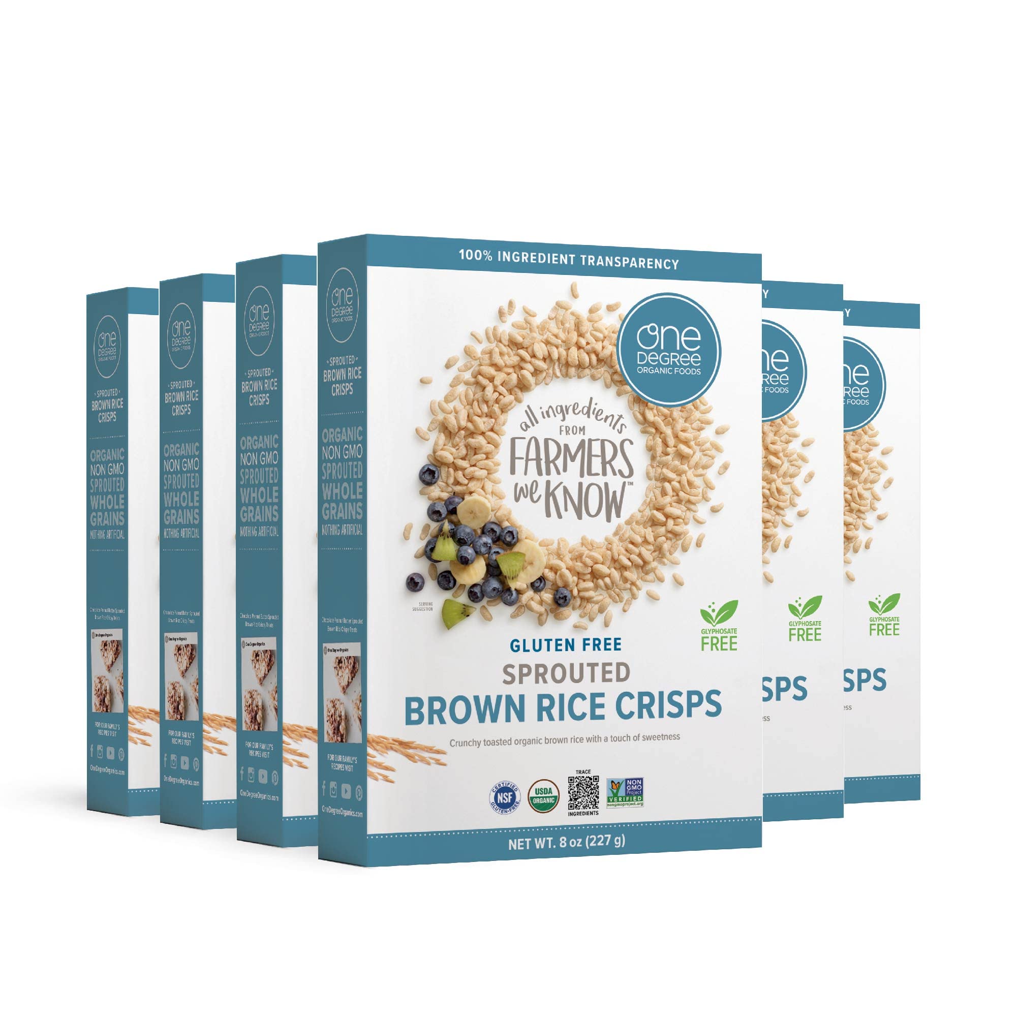 One Degree Sprouted Brown Rice Crisps pack front, organic and gluten-free