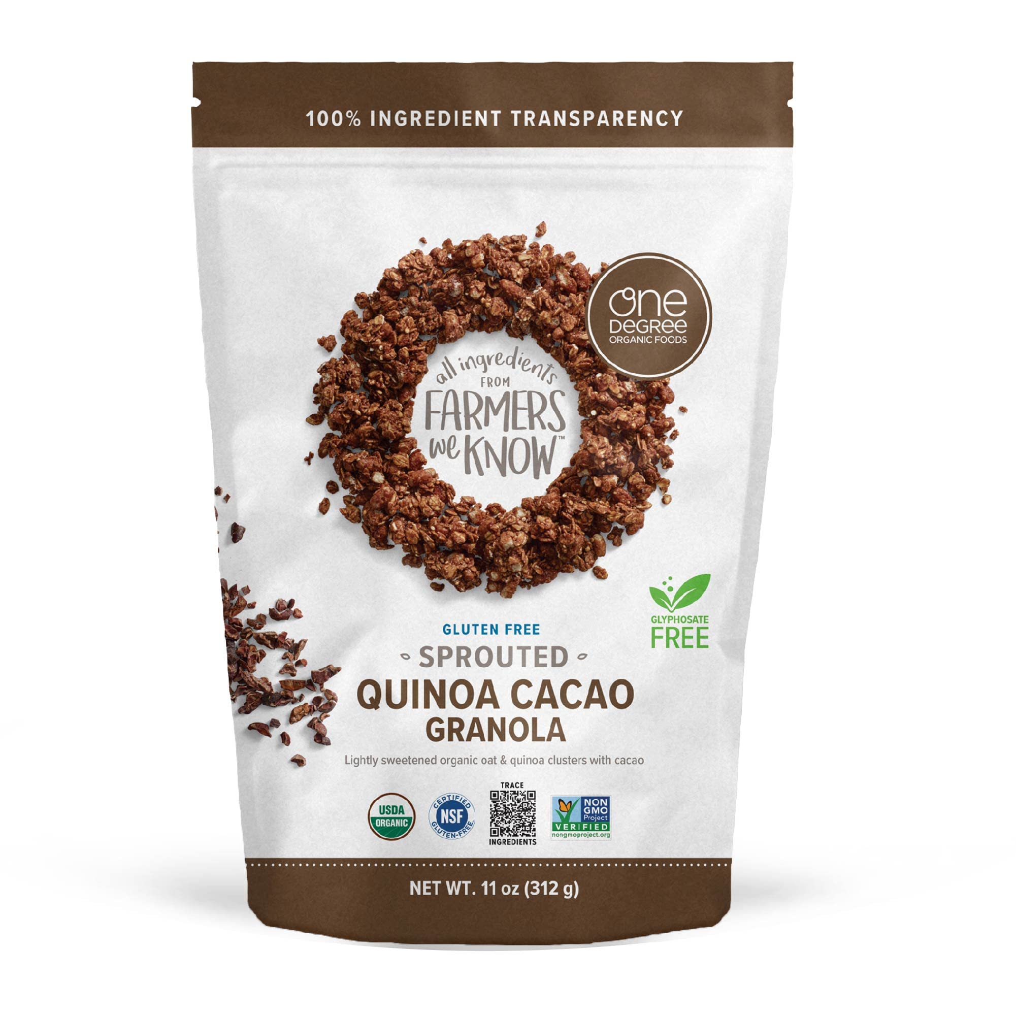 One Degree Oat Quinoa Cacao Granola bowl ready to enjoy gluten-free vegan snack