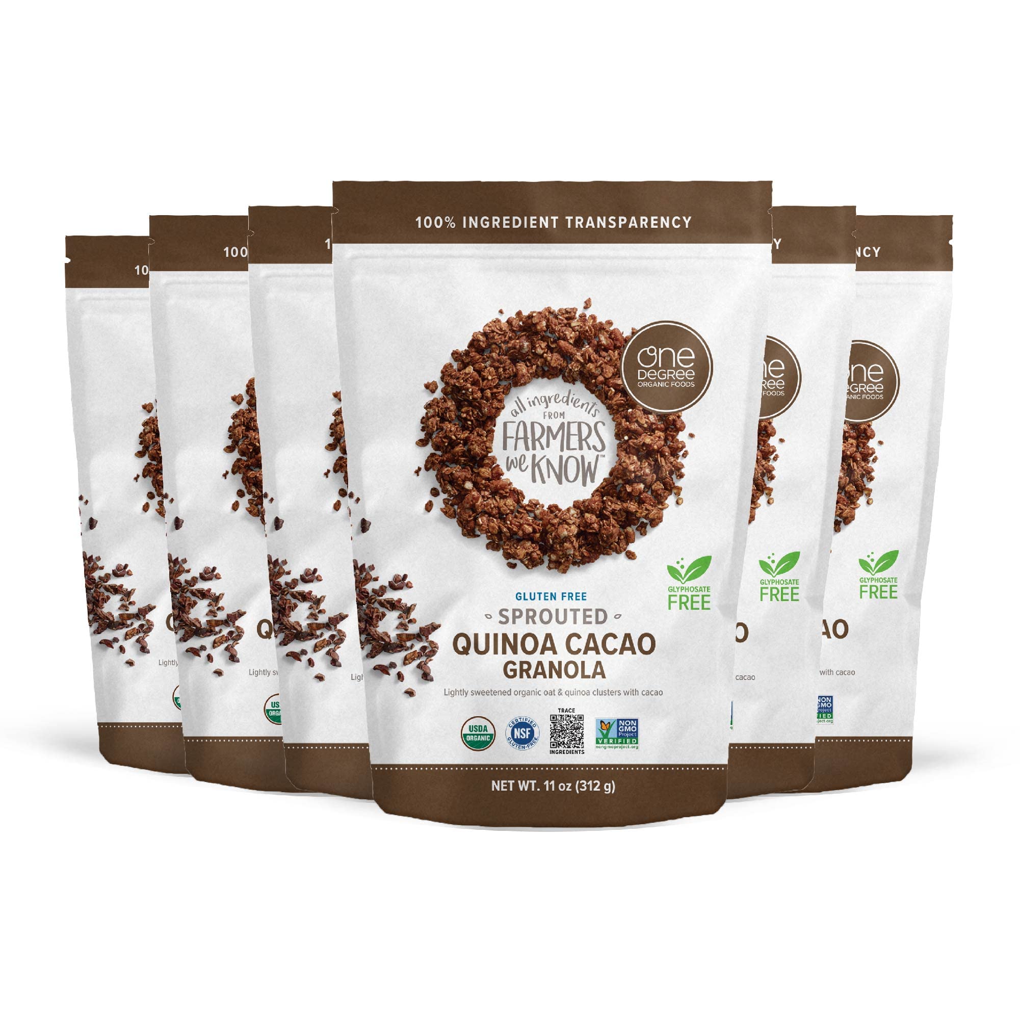 One Degree Sprouted Oats package front highlights organic, gluten-free granola