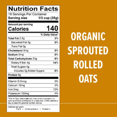 One Degree Organic Sprouted Oats pack back, organic, gluten-free promise.