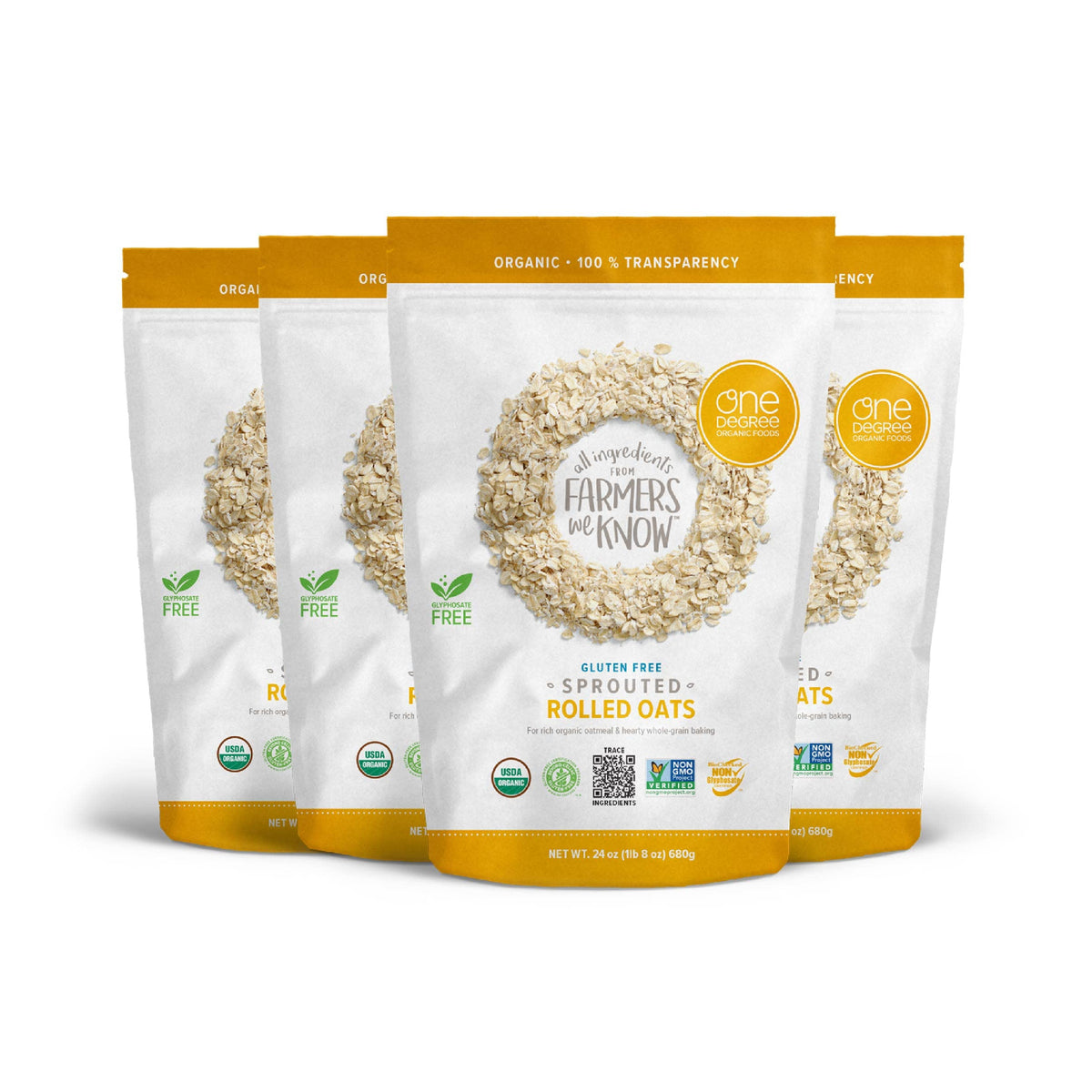 One Degree Organic Sprouted Oats pack front, rich fiber for a hearty breakfast.