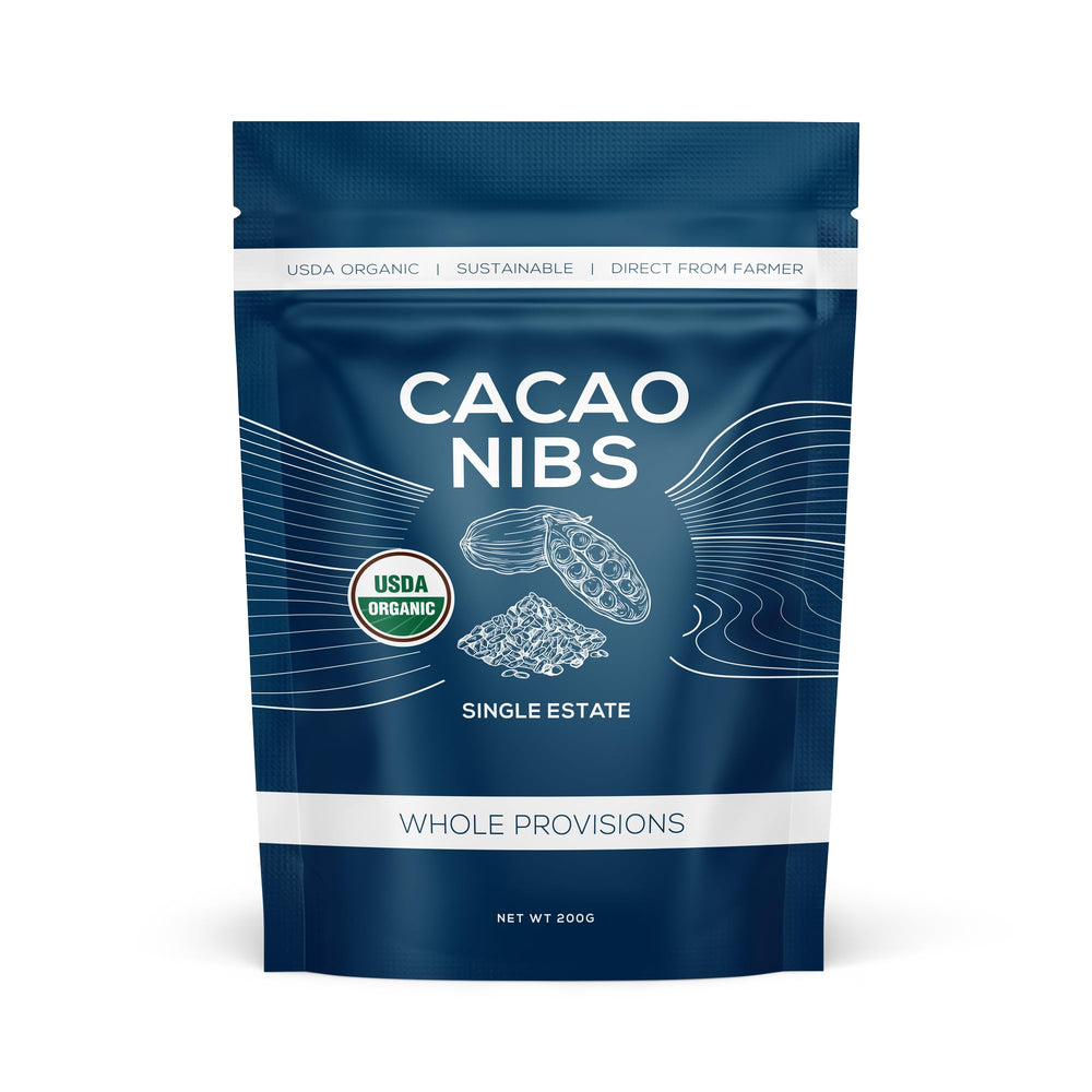 One Farm by WAAYB cacao nibs bag full view, premium cocoa quality in a resealable bag.